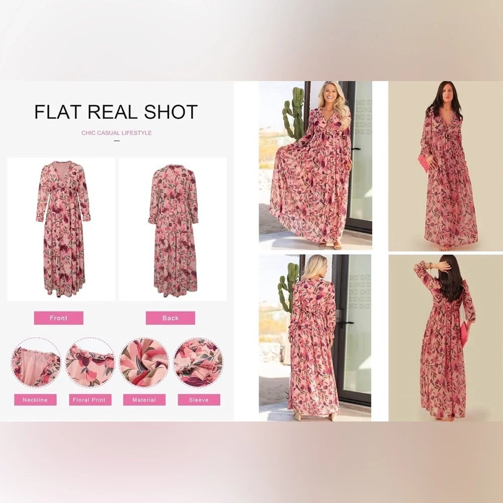 Floral V-neck Floral Long Sleeve Dress - Picture 4 of 9